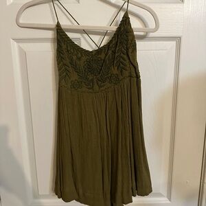 Source Unknown Olive Green Camisole with Floral Embroidery